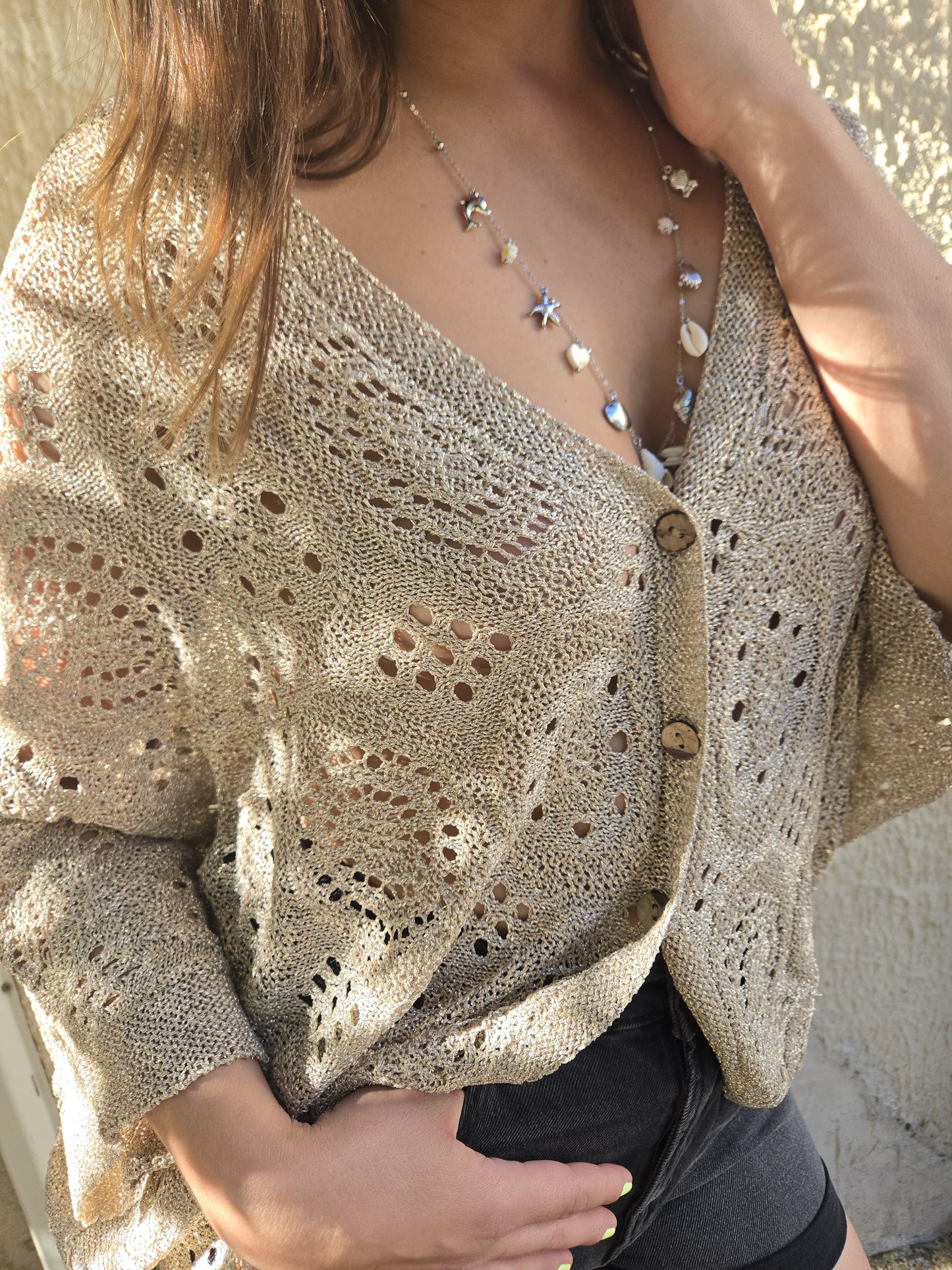 Gillet maille ample dorée