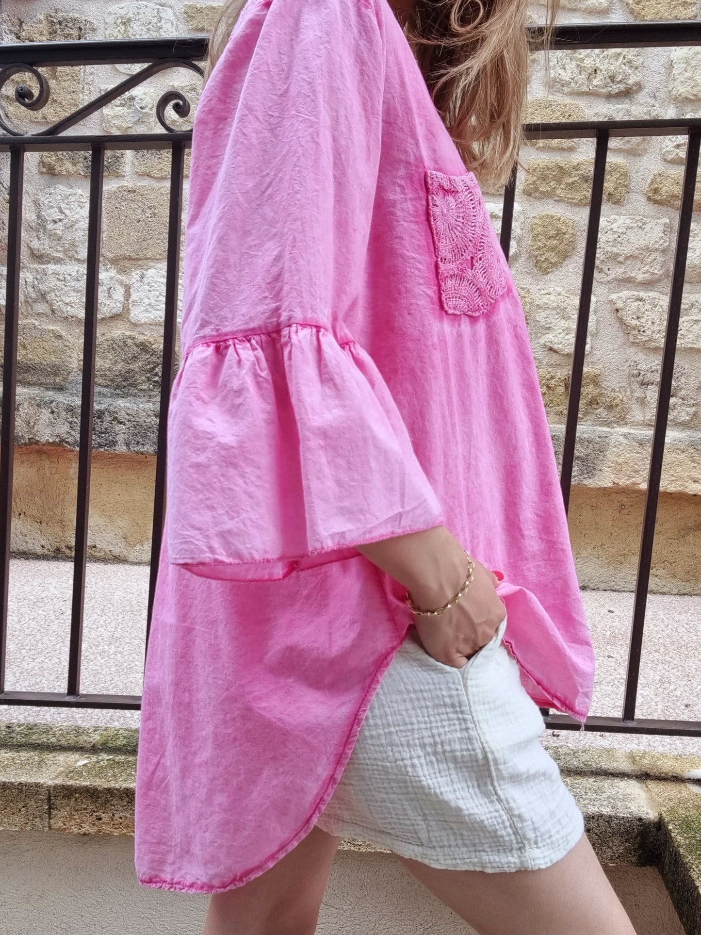 Blouse rose en coton