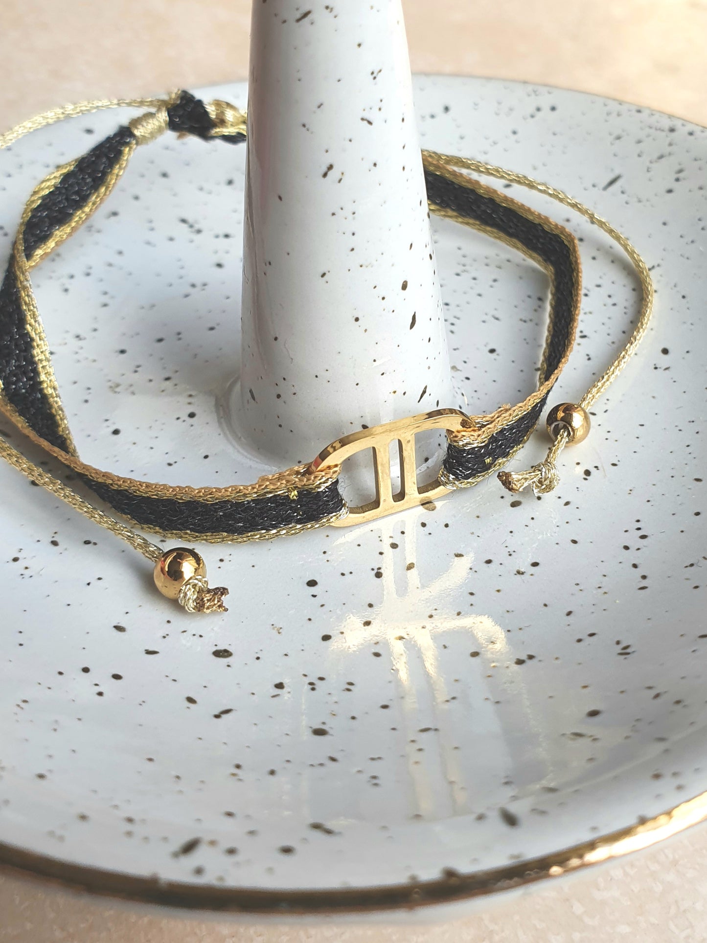 Bracelet cordon DINA - doré/noir