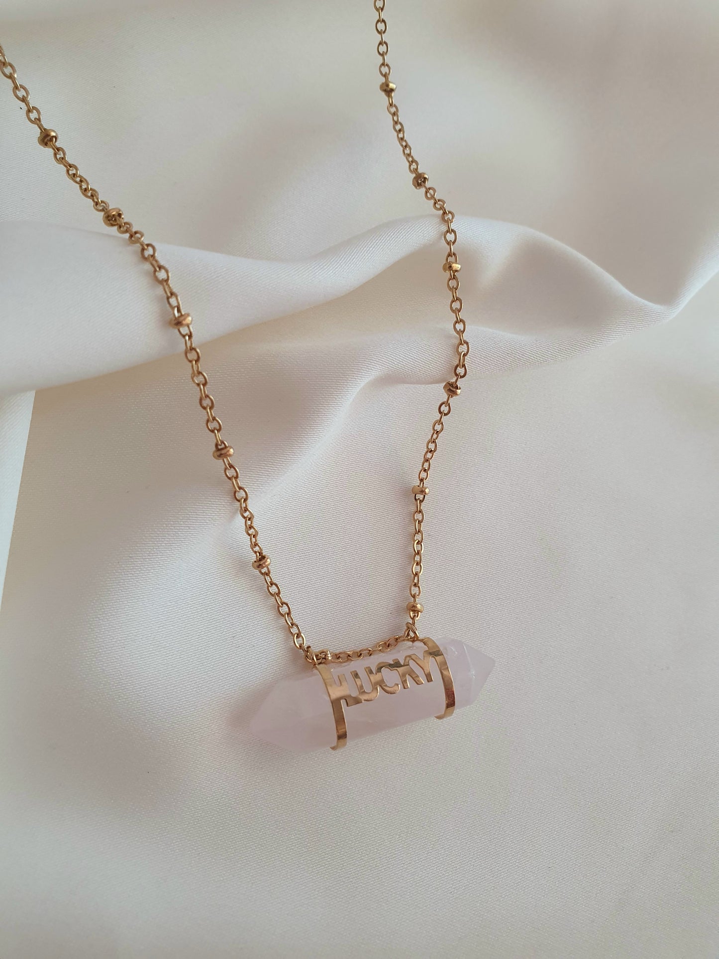 Collier cristal Lucky - Quartz rose / doré