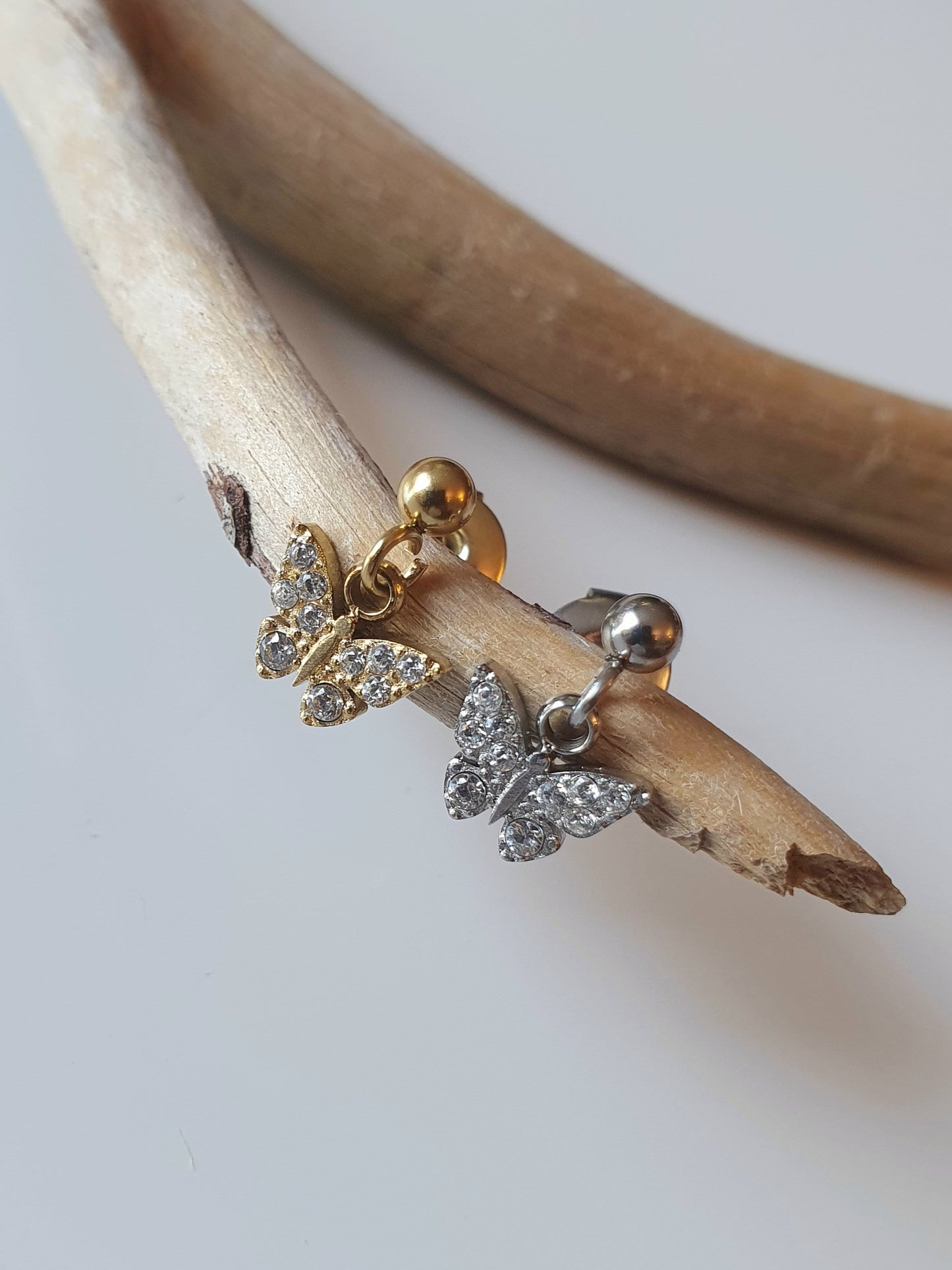 Monoboucle papillon & zircons - argenté