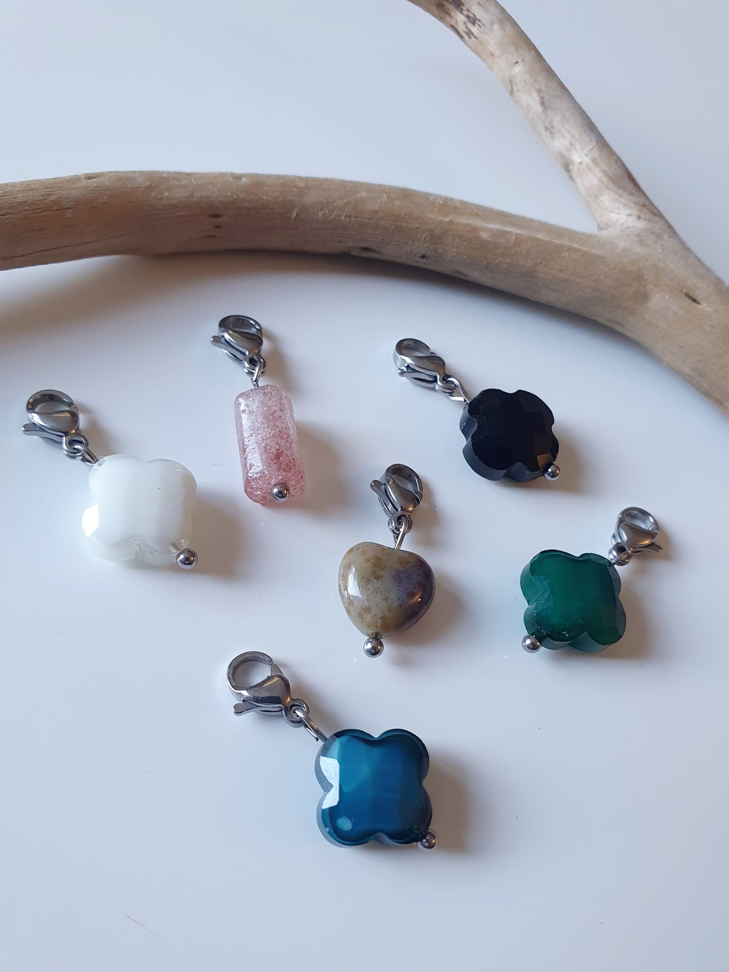 Charm cylindre | quartz de pastèque - argenté