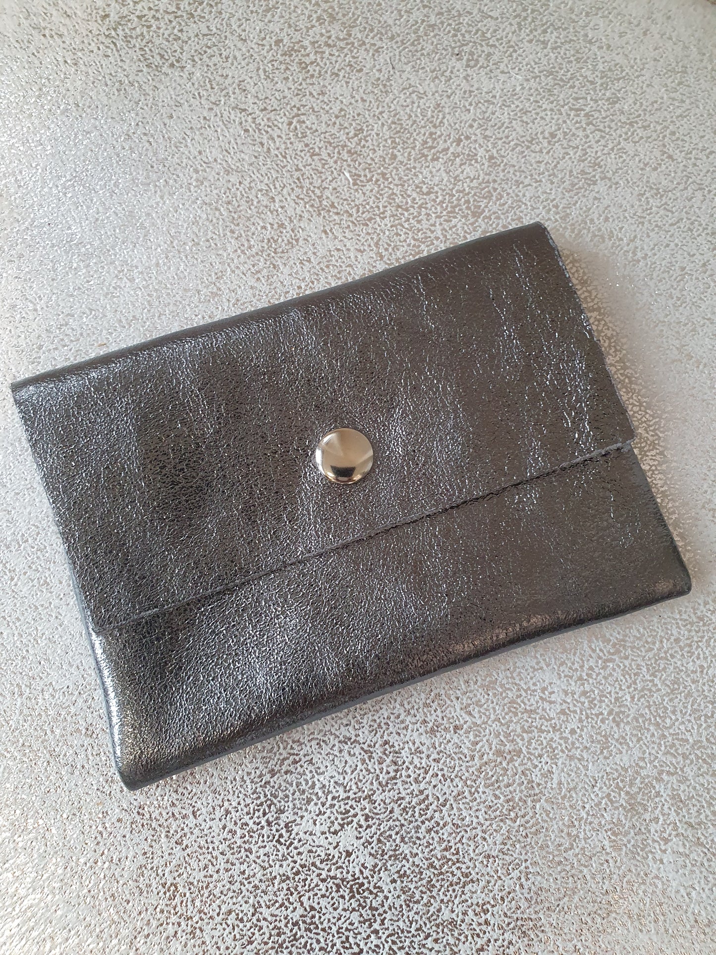 Porte-cartes/monnaie en cuir - gris métallisé