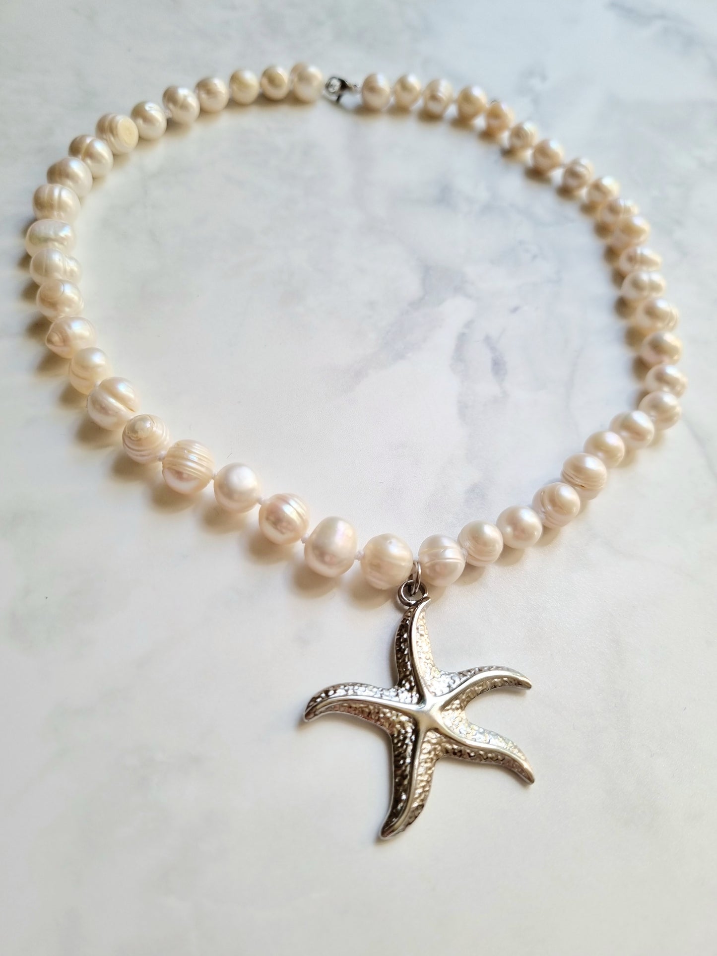 Collier perles d'eau douce & étoile de mer ARIELLA - argenté