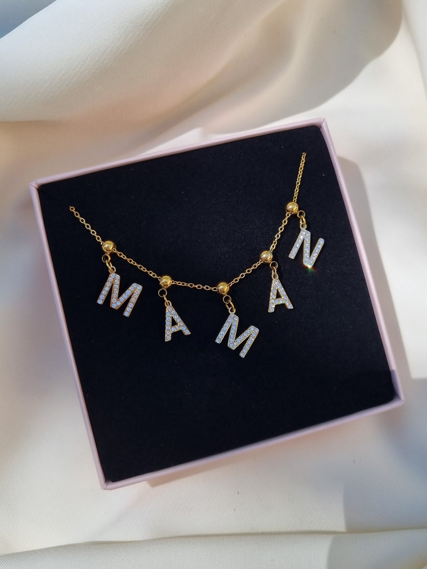 Collier charms strass MAMAN avec écrin - doré