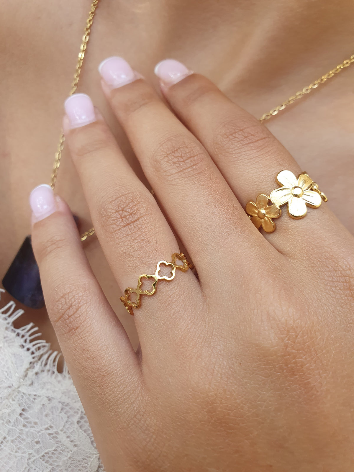 Bague fleurs - doré