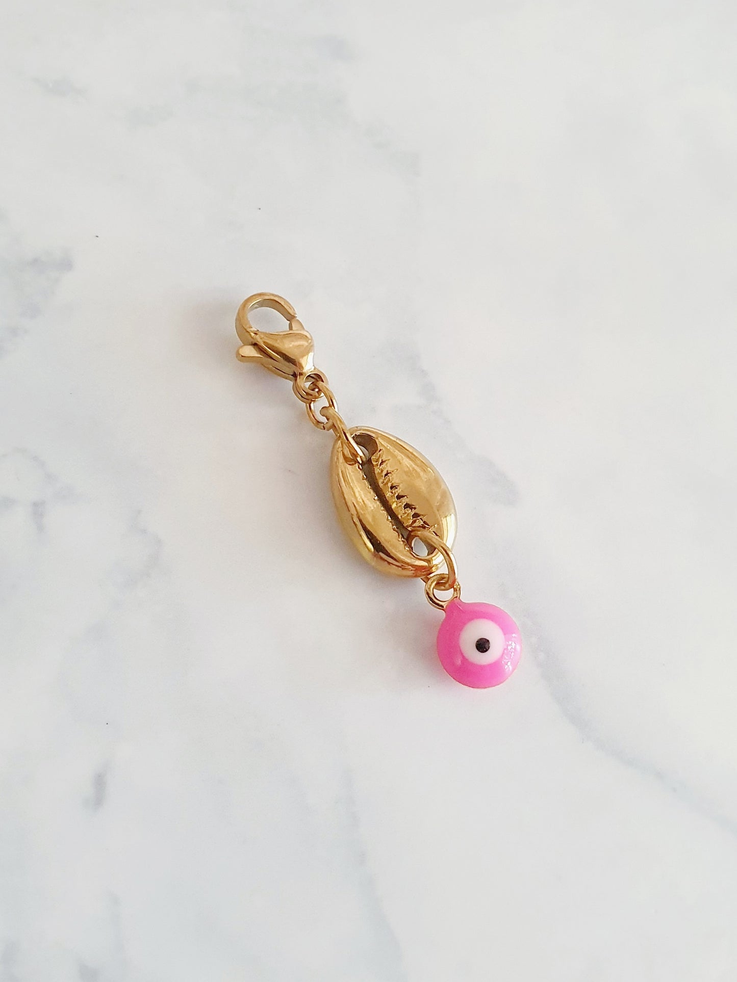 Double Charms coquillage & oeil turc rose - doré