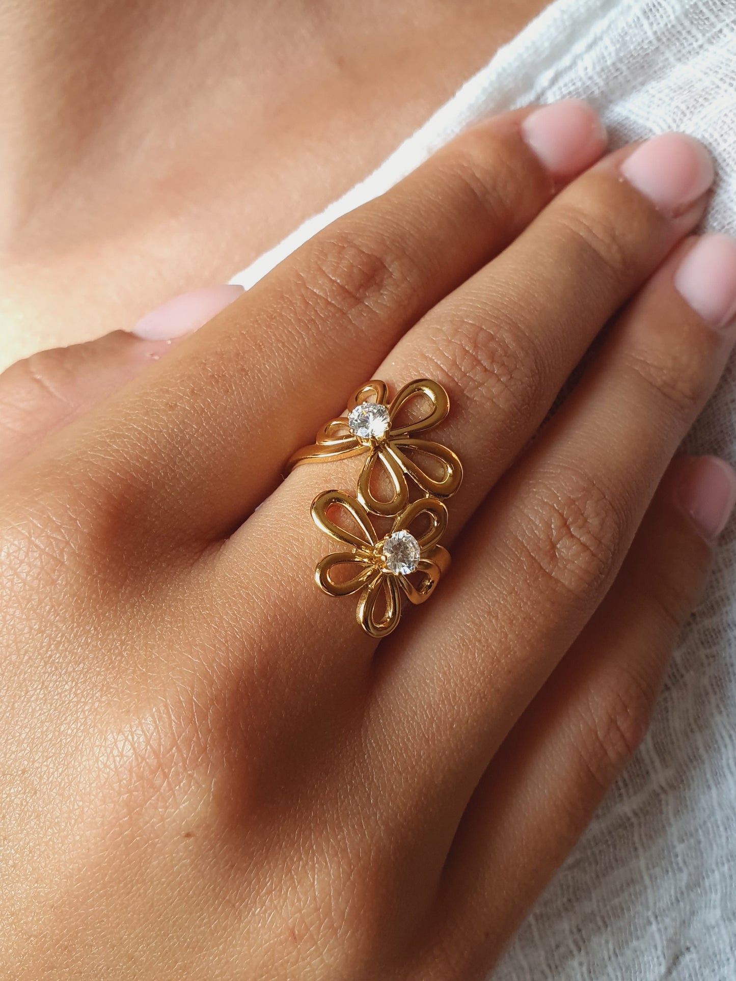 Bague duo de fleurs - doré