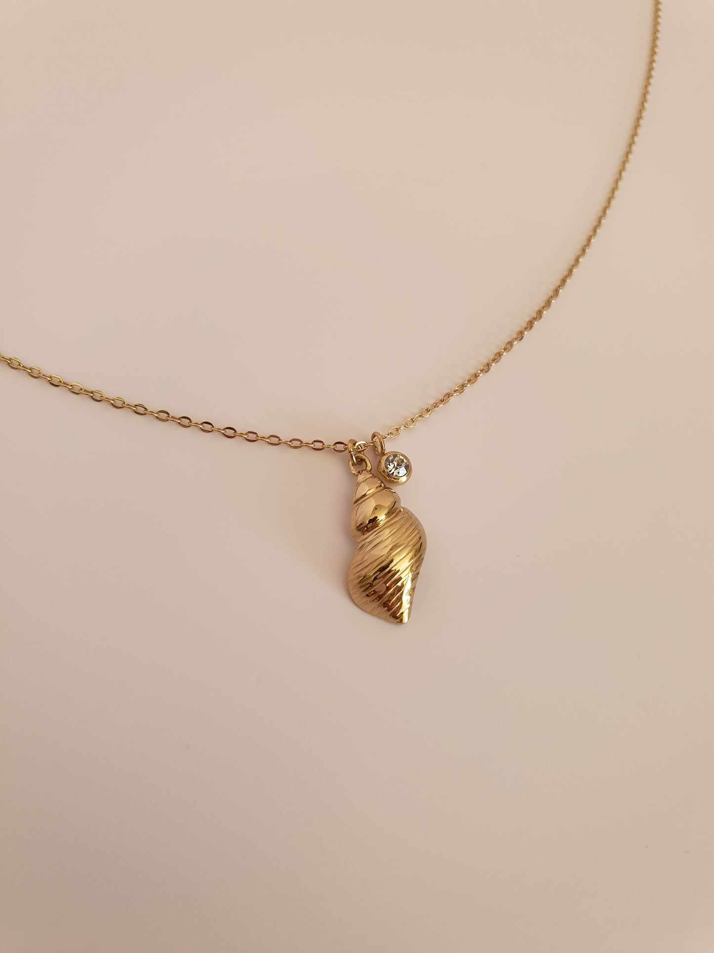 Collier coquillage buccin & zircon - doré