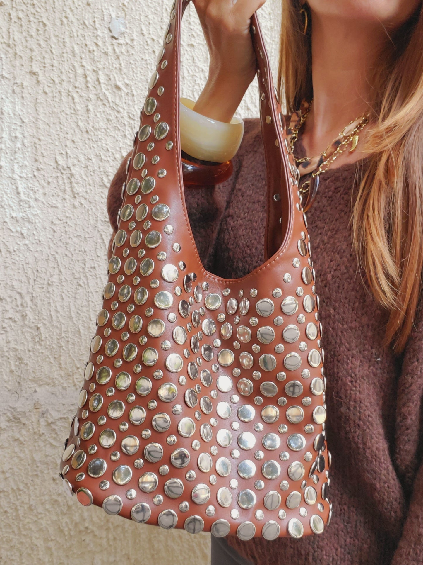 Sac clouté argenté - chocolat