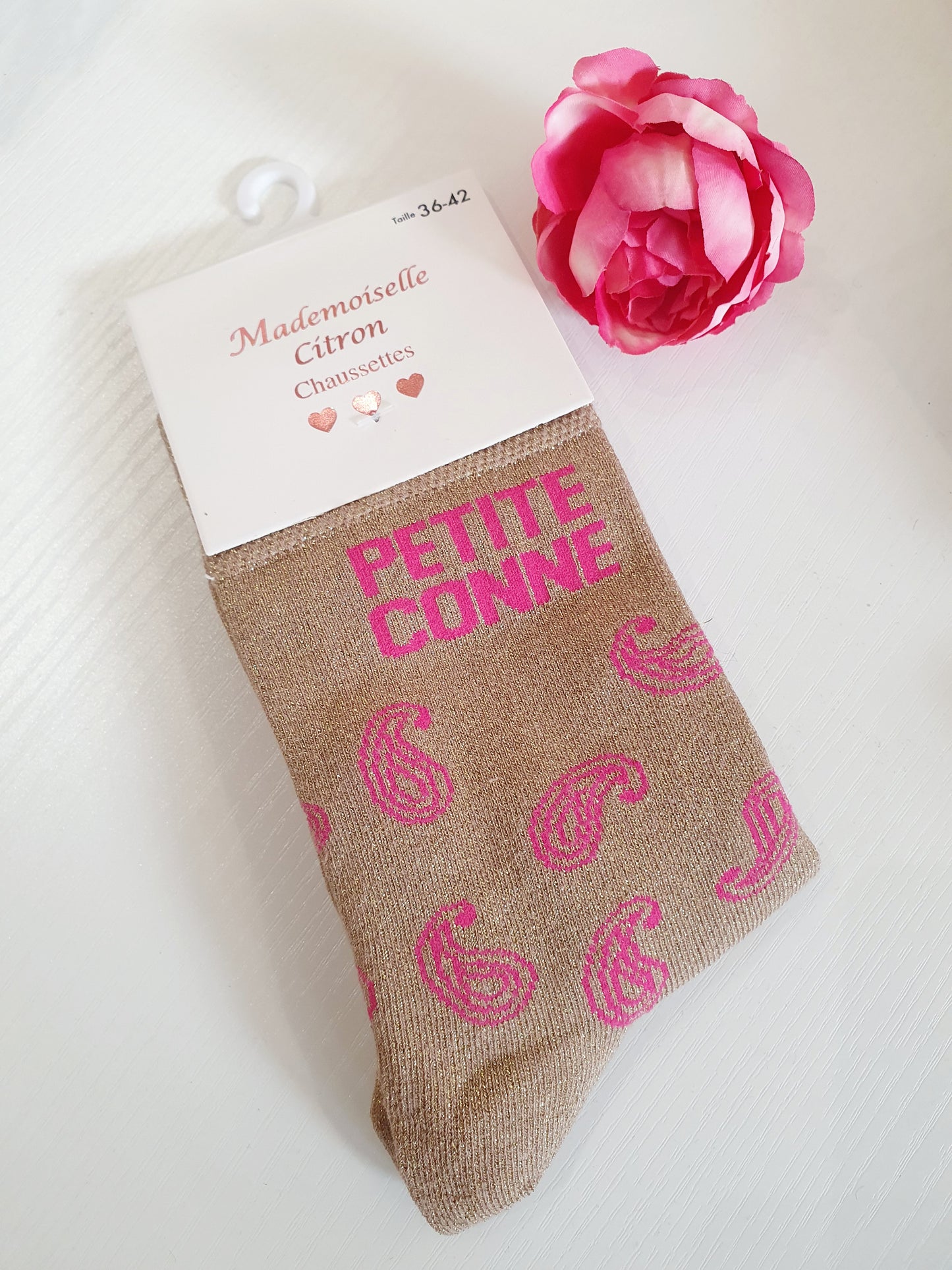 Chaussettes hautes pailletées à message PETITE CONNE | Couleur aléatoire
