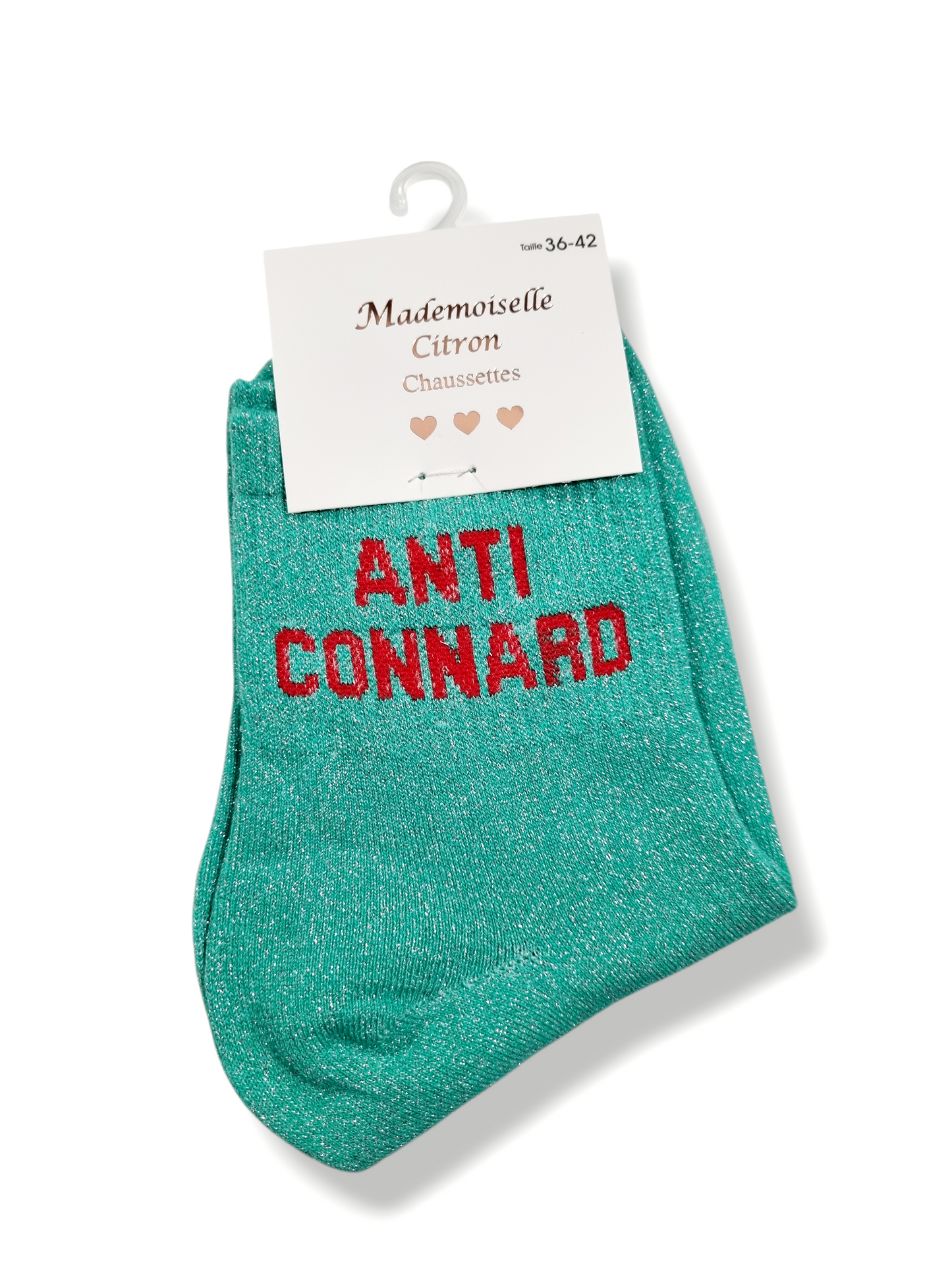 Chaussettes pailletées à message ANTI-CONNARD | Couleur aléatoire