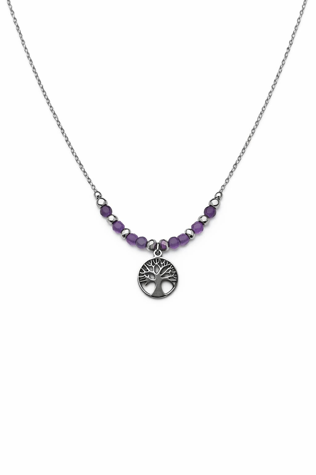 Collier pierres naturelles arbre de vie - doré | améthyste
