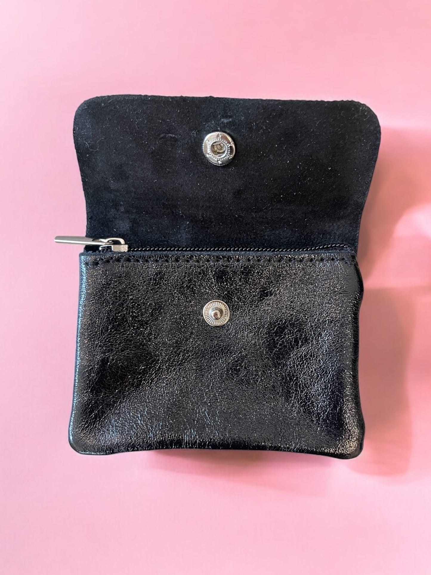 Porte-monnaie en cuir noir scintillant