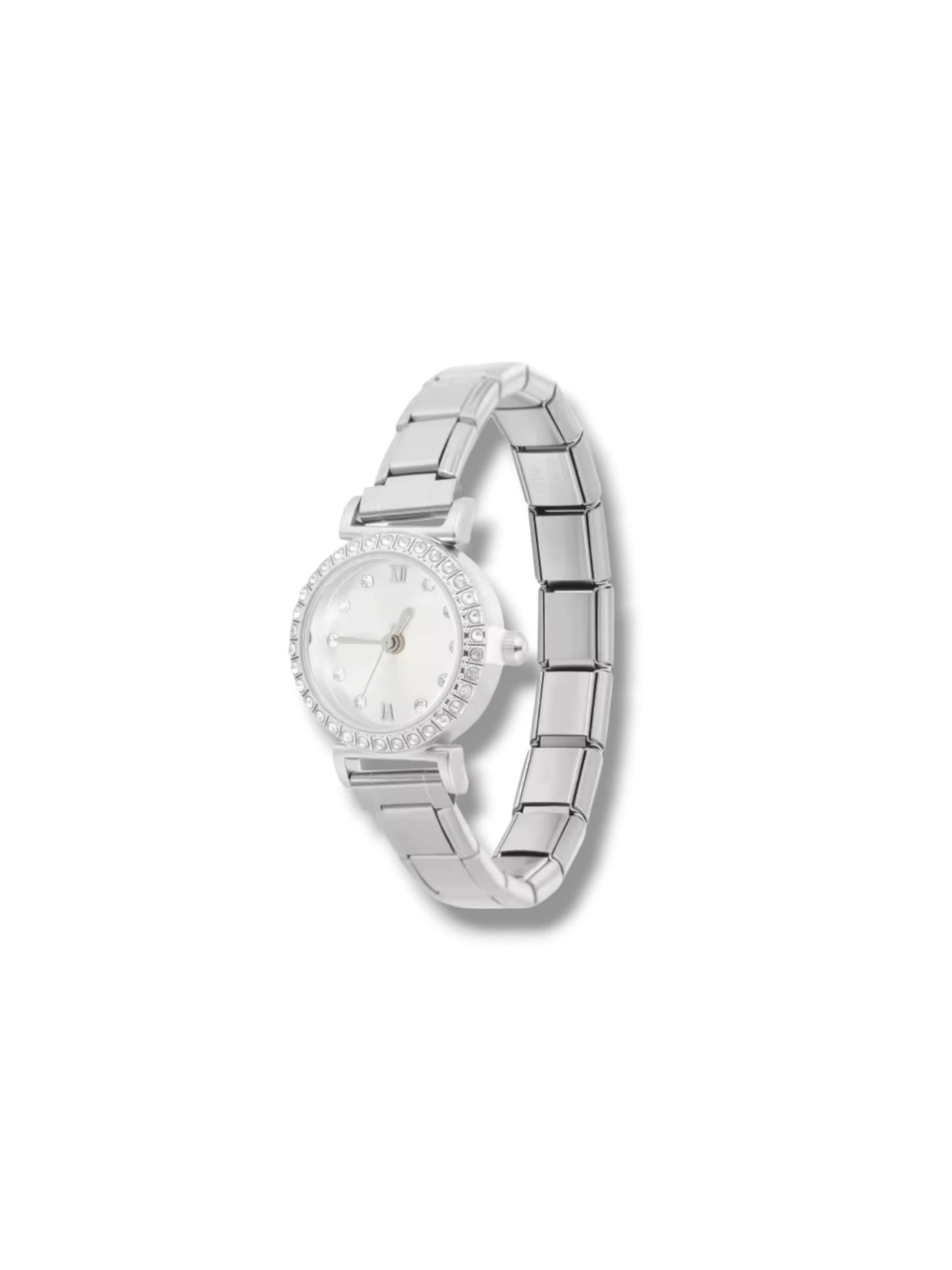 Montre Bracelet Italien à personnaliser – CHRONA – Argenté (cadran blanc)