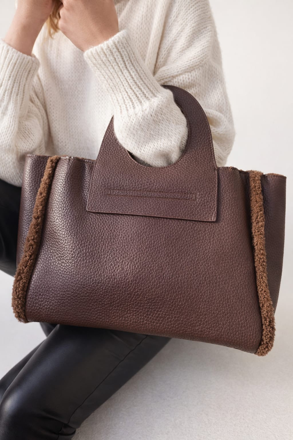 Grand sac cabas similicuir - chocolat
