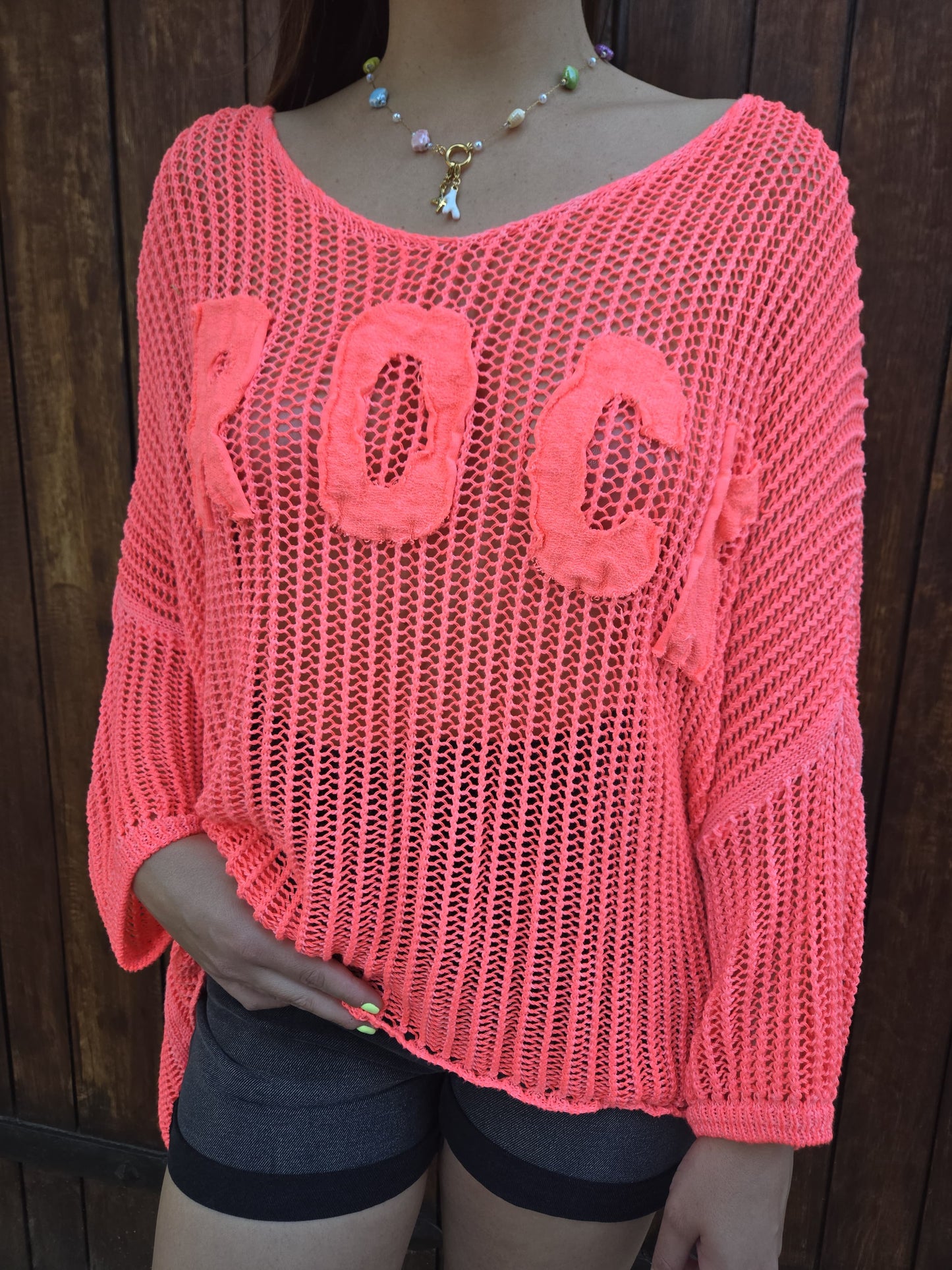 Blouse maille rock oversize - rose