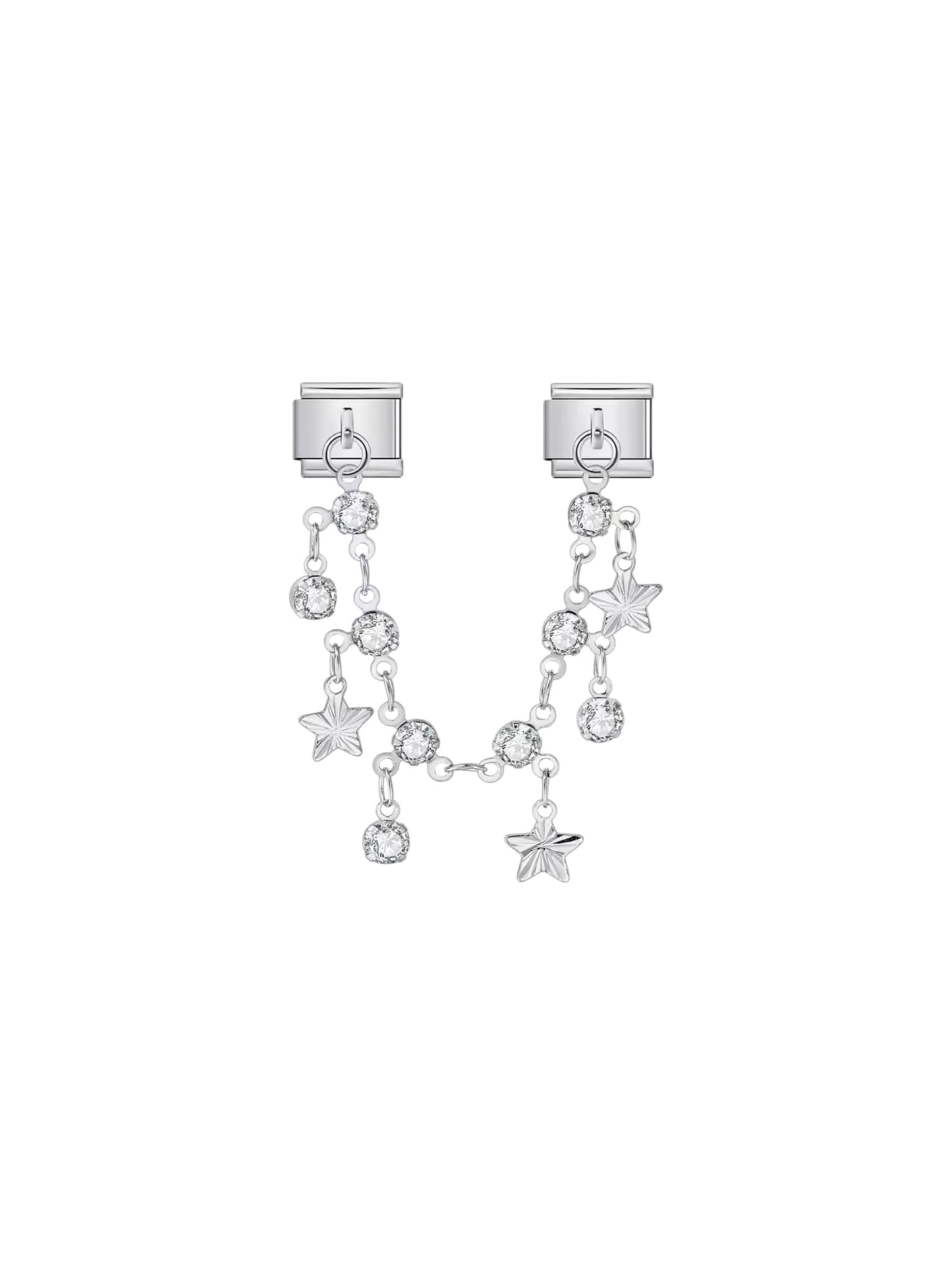 Charm italien double argenté – Étoiles & strass