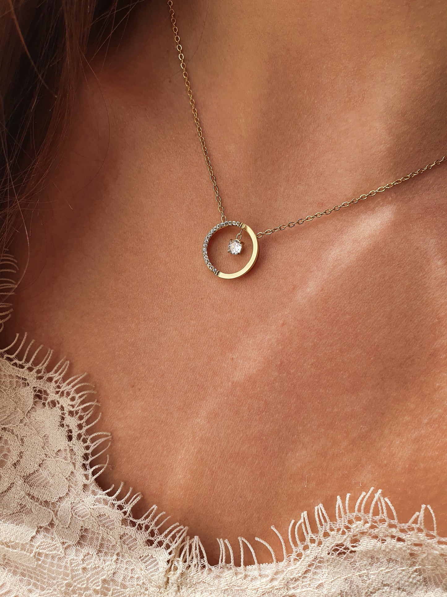 Collier double cercle strass - doré