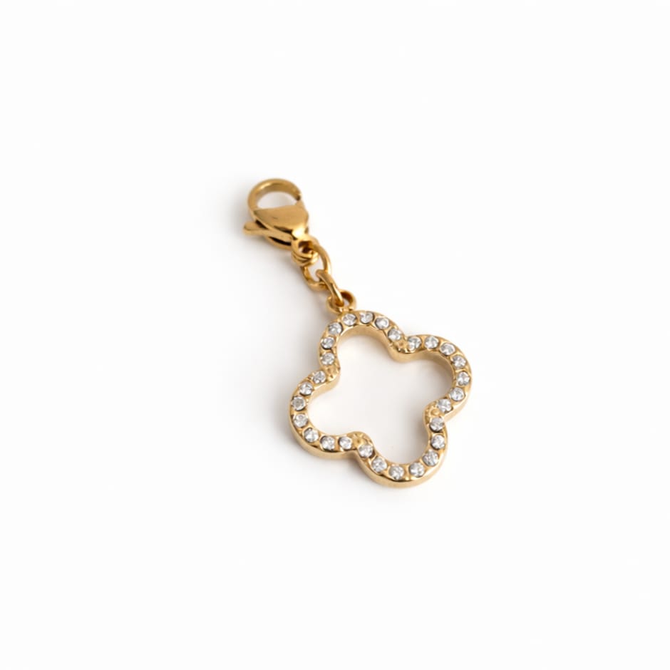 Charm trèfle creux zircons - doré