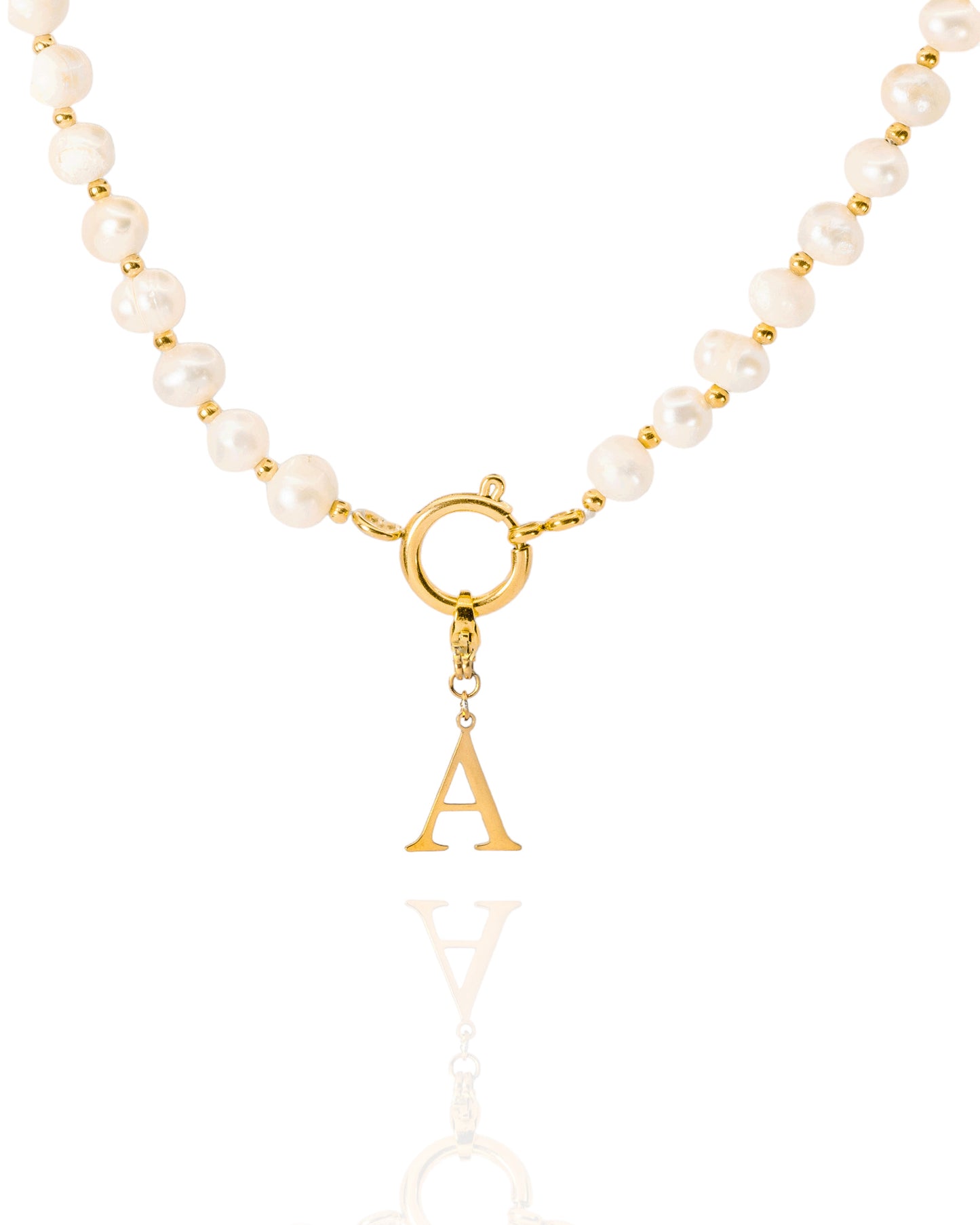 Collier en perles d'eau douce & petites perles acier (personnalisable) - doré