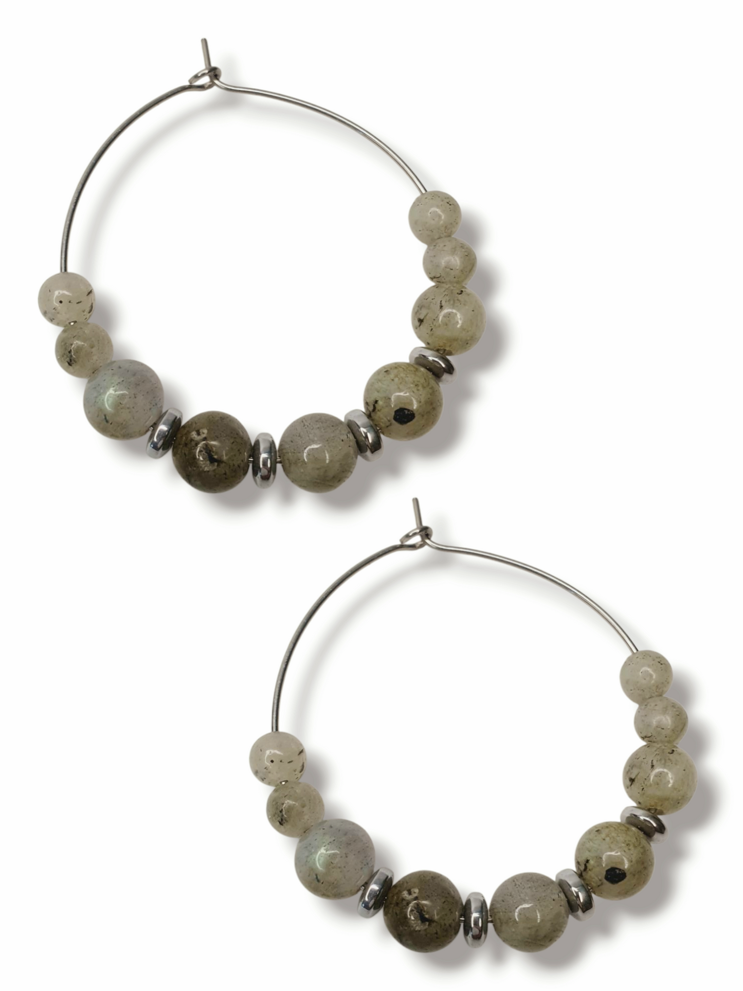 Créoles perles pierres naturelles - argenté | Labradorite