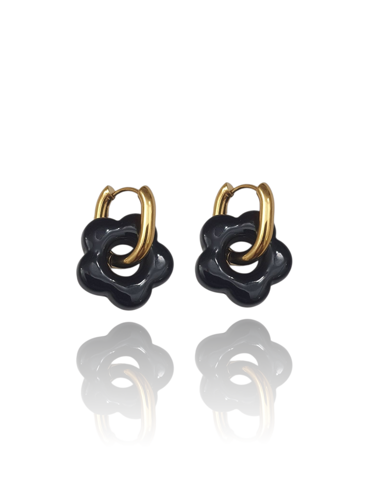 Baby boucles d'oreilles fleurs - doré | Noir intense