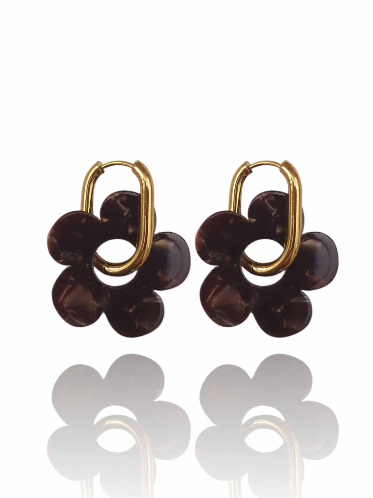 Boucles d'oreilles fleurs - doré | Écaille brun profond