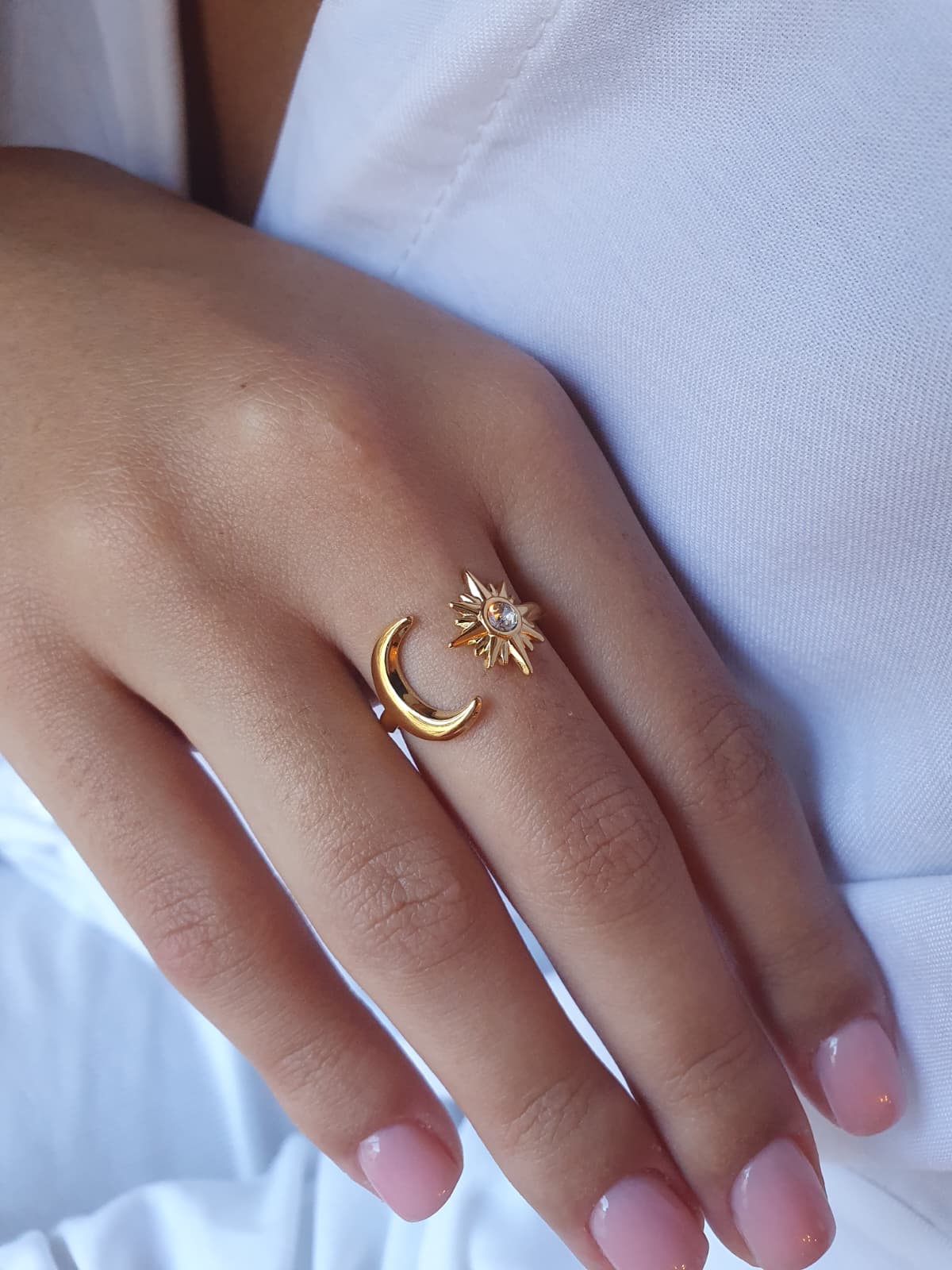 Bague Lune & Soleil zircon- doré