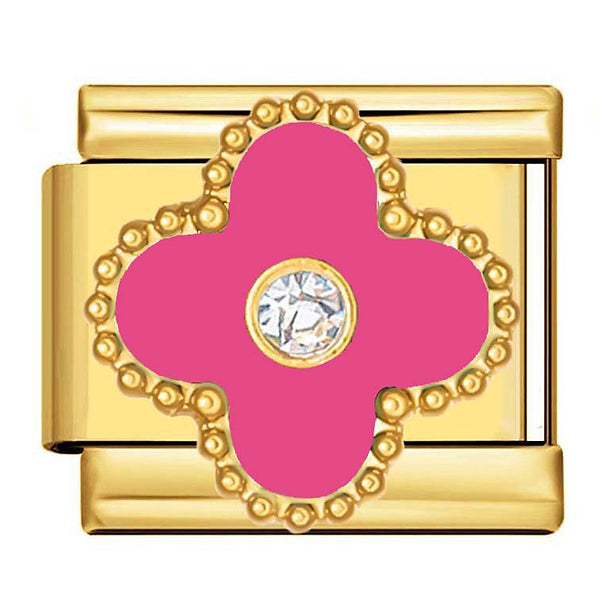 Charm italien trèfle rose strass