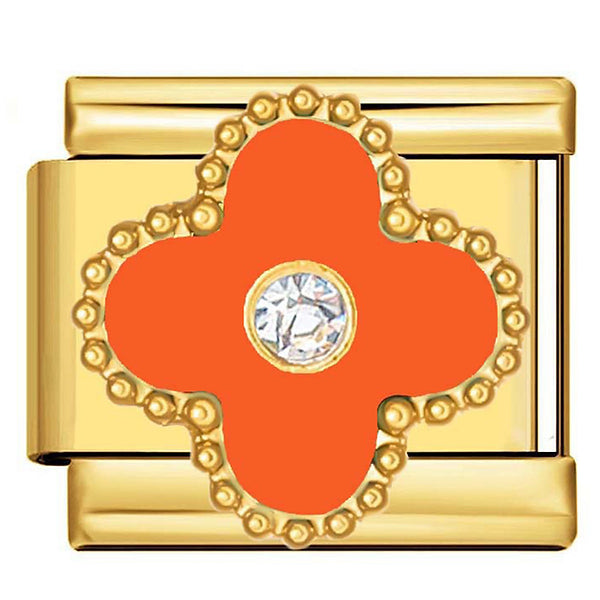 Charm italien trèfle orange strass