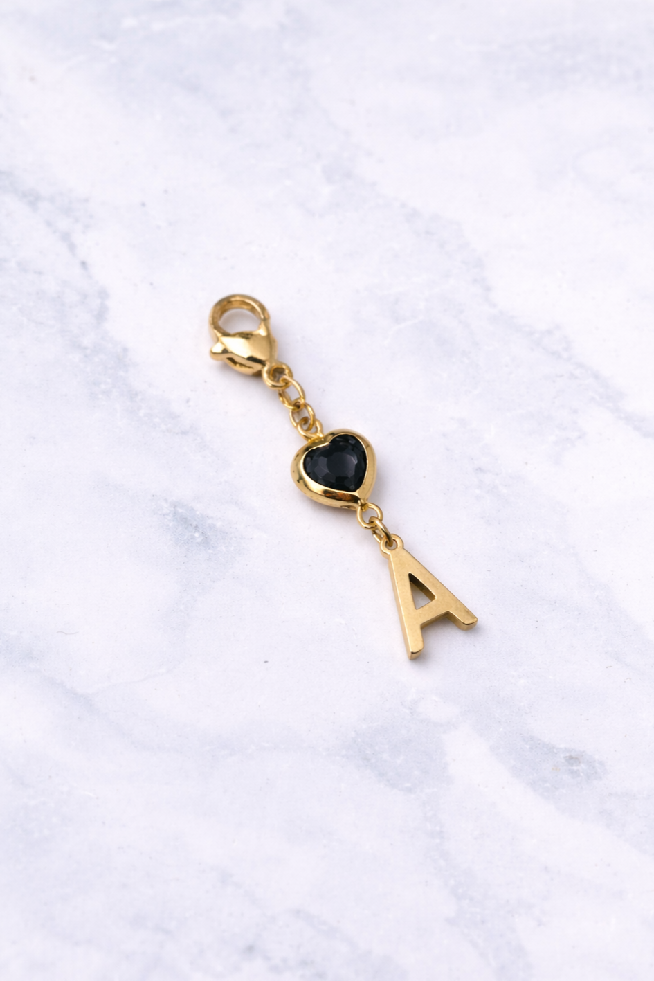 Double Charms initiale coeur zircon noir - doré