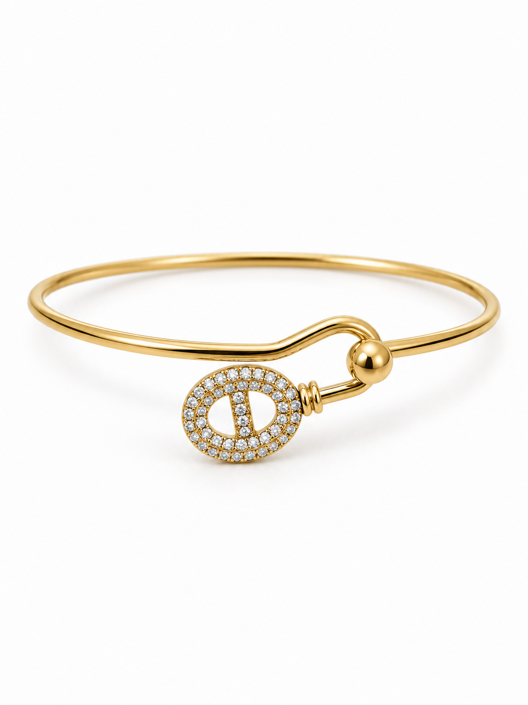 Jonc doré MARÉNA, maille marine sertie de zircons