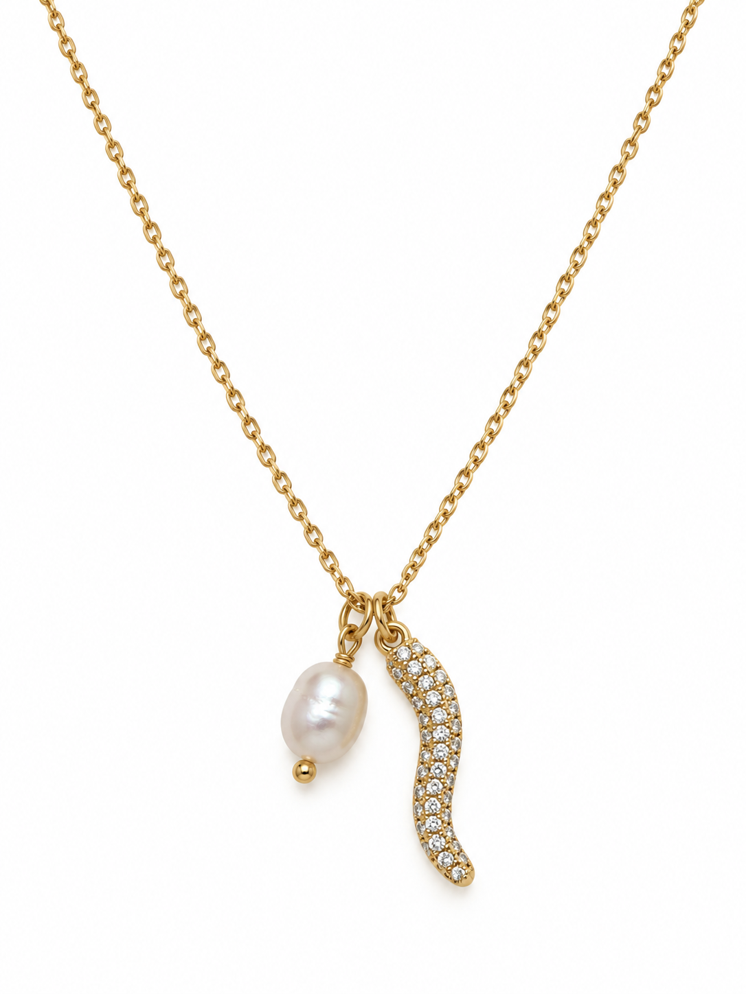 Collier corne d'abondance sertie de zircons & perle