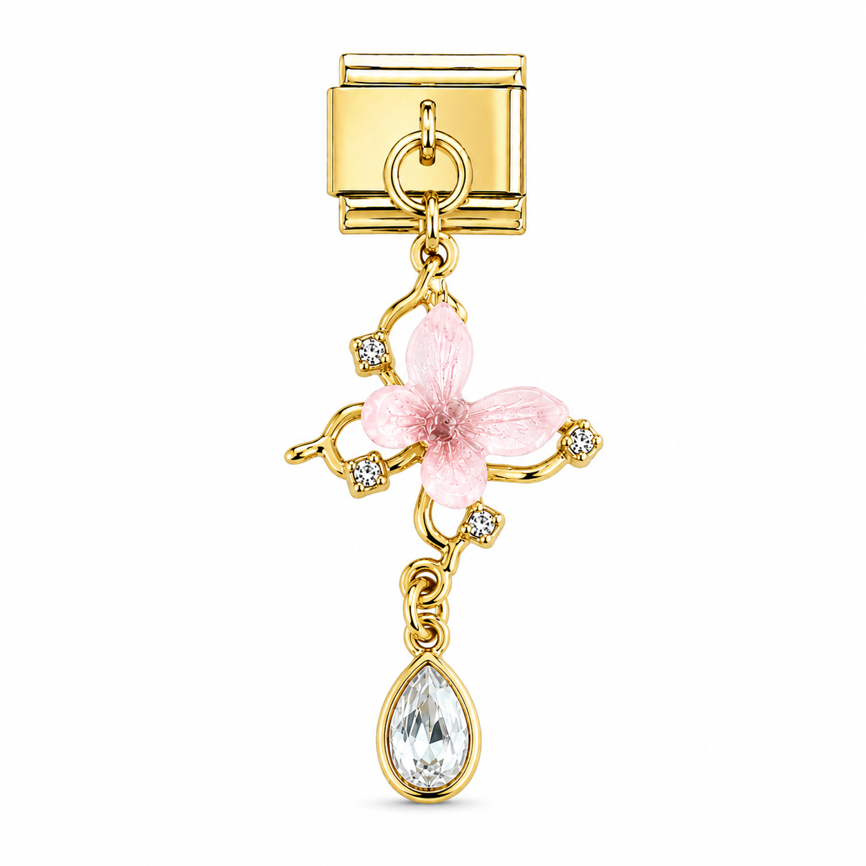 Charm italien breloque papillon rose & goutte