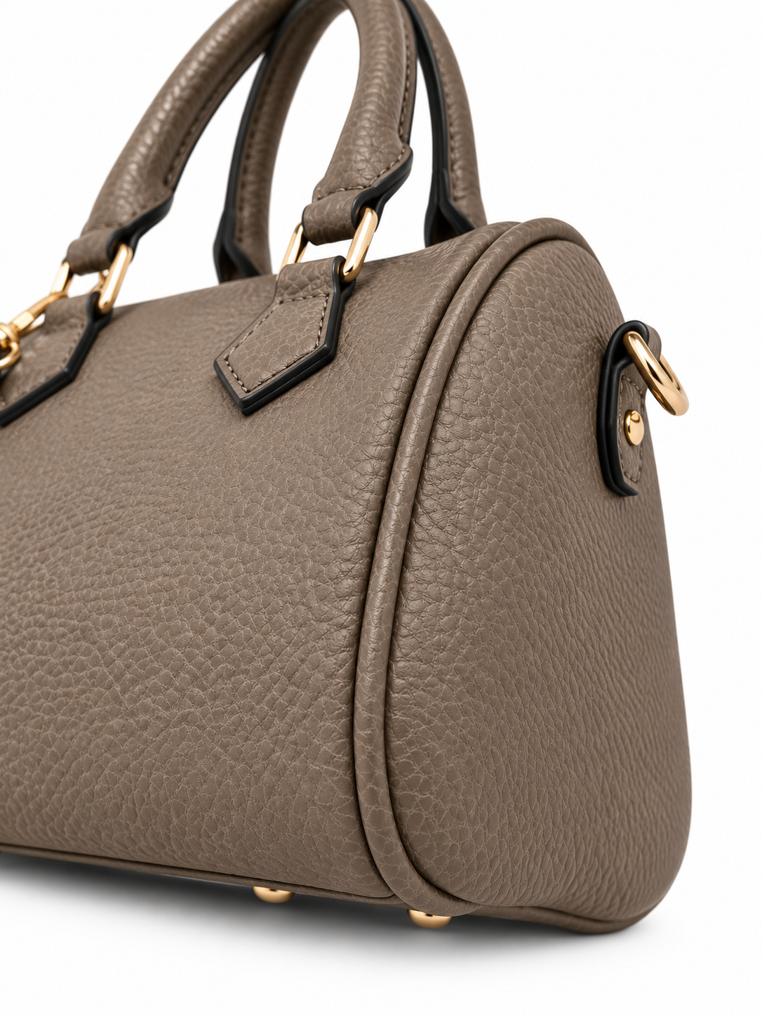 Détail du sac bowling taupe : anses et coutures