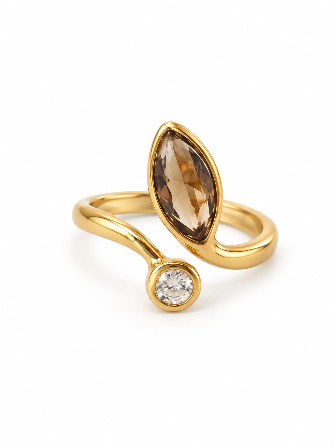 Bague OSELIA : pierre fumée en navette et zircon blanc