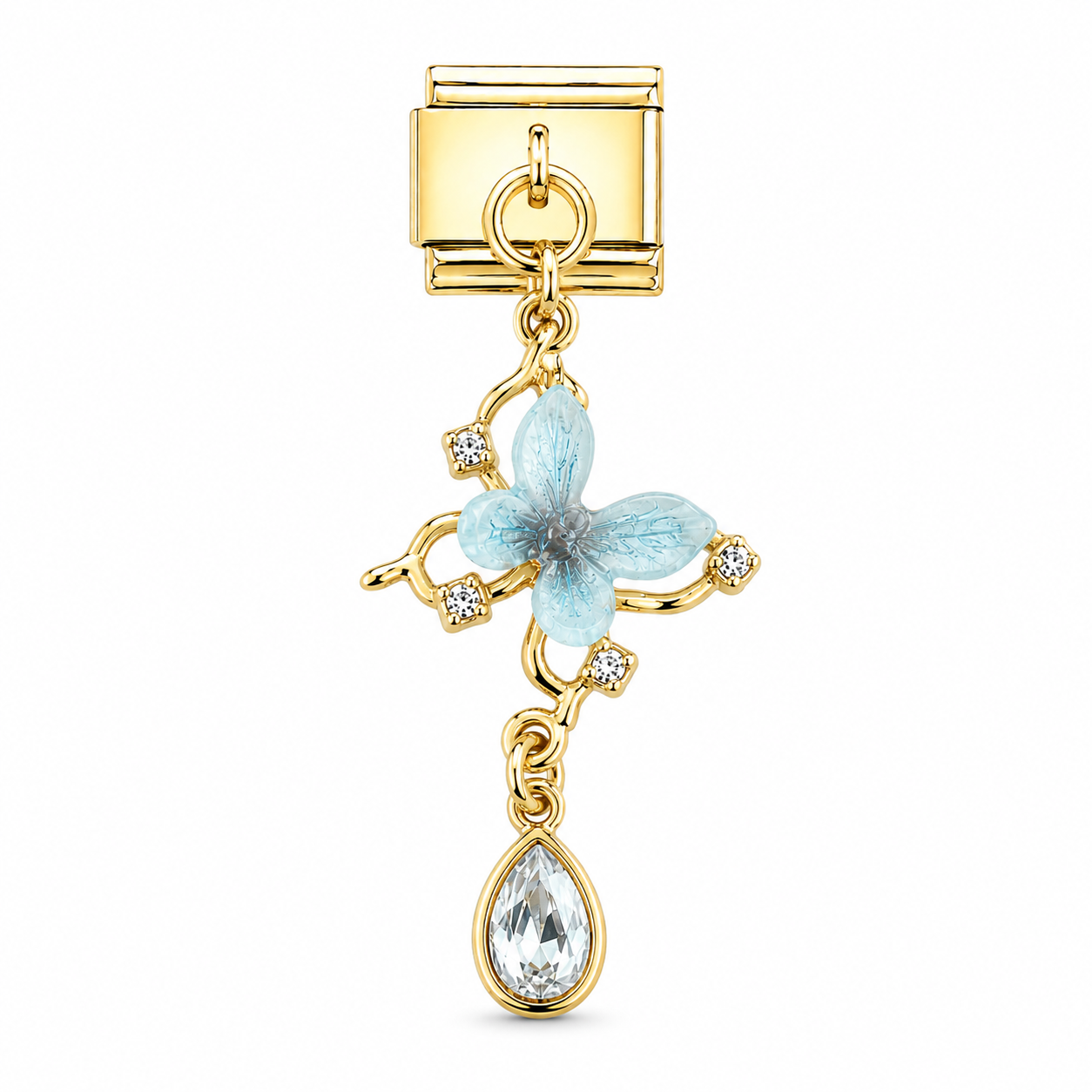 Charm italien breloque papillon bleu & goutte