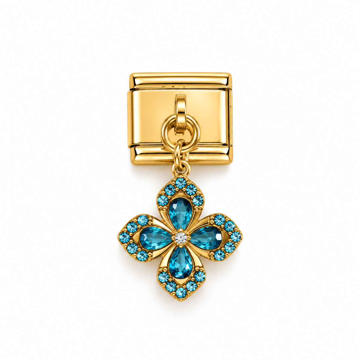 Charm italien fleur stylisée zircons bleus