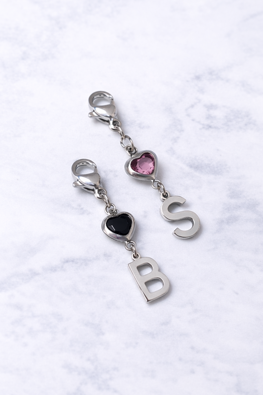 Double Charms initiale coeur zircon rose - argenté