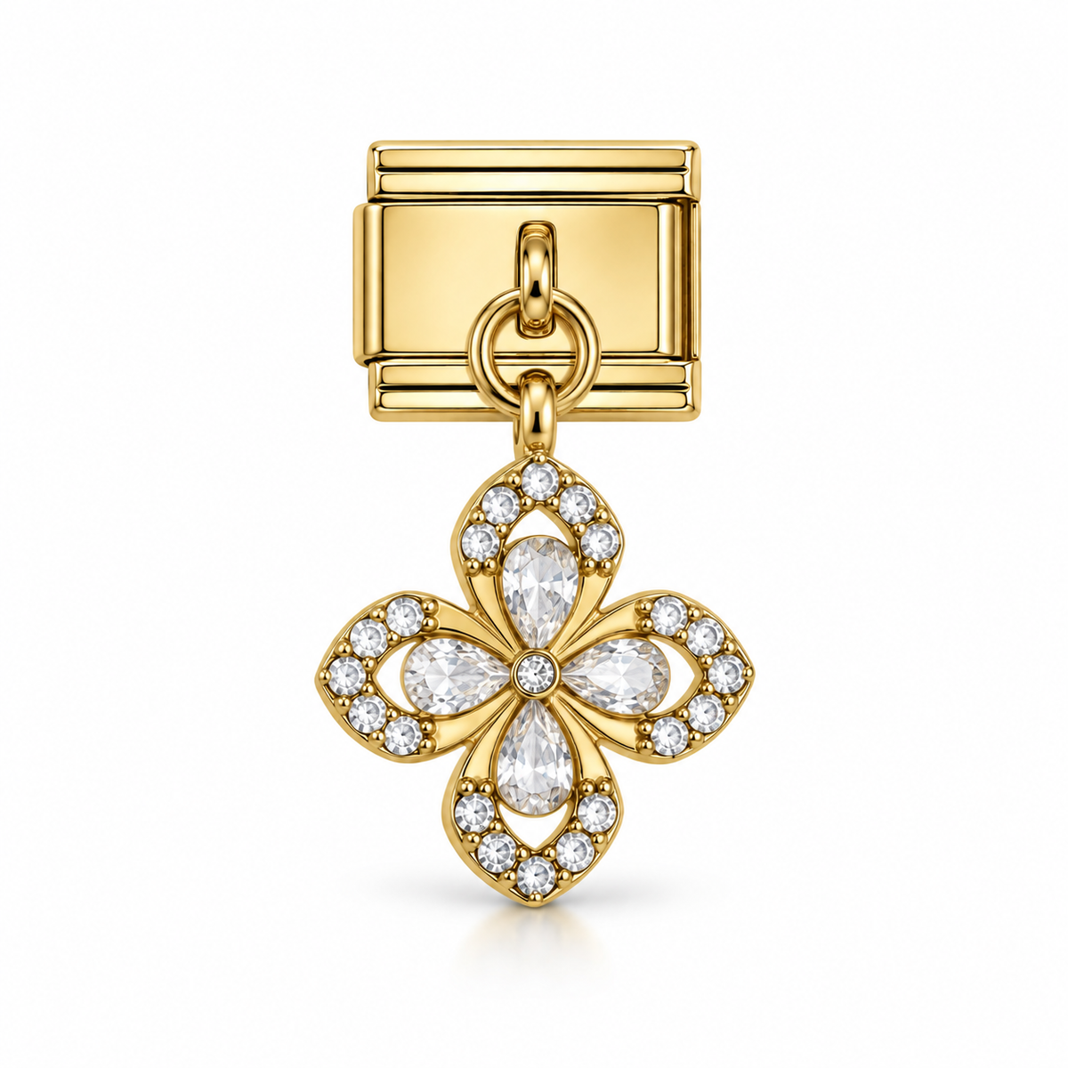 Charm italien fleur stylisée zircons blancs