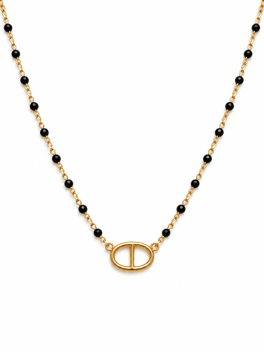 Collier perles noires et maille marine