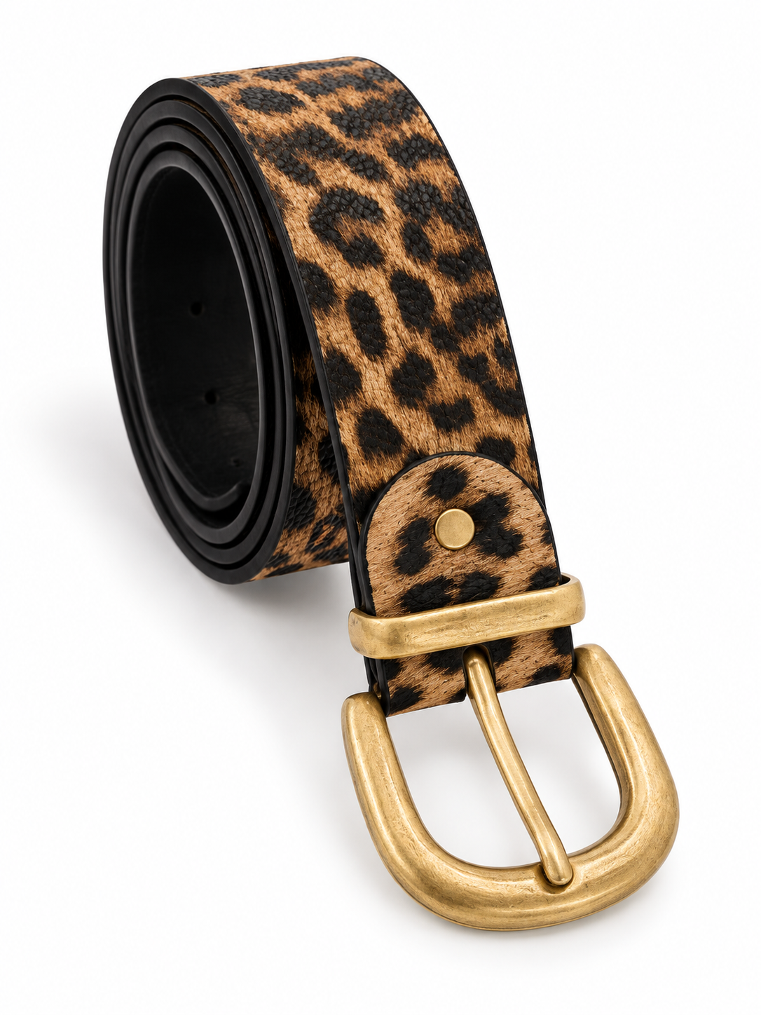 Ceinture léopard simili cuir avec boucle dorée effet vieilli