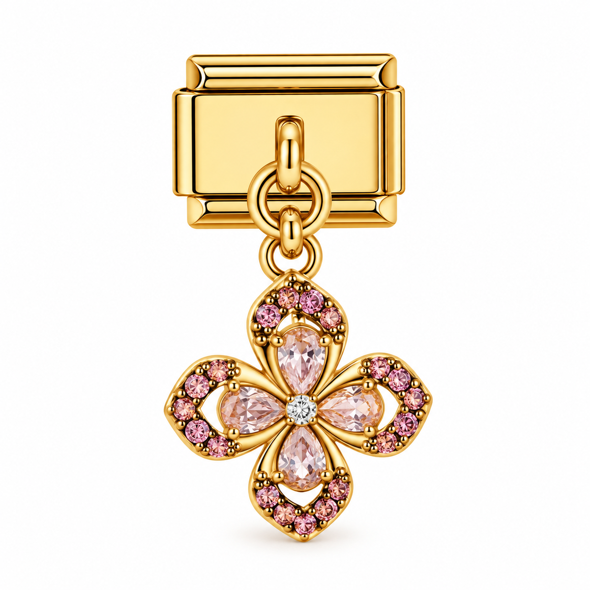 Charm italien fleur stylisée zircons roses