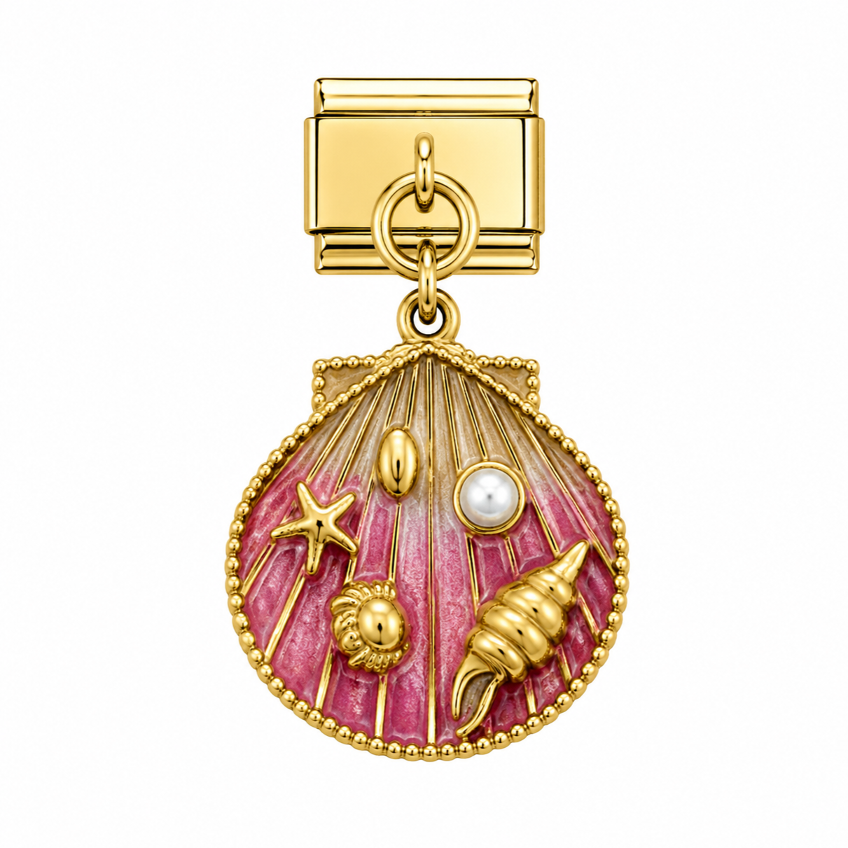Charm italien breloque grand coquillage rose