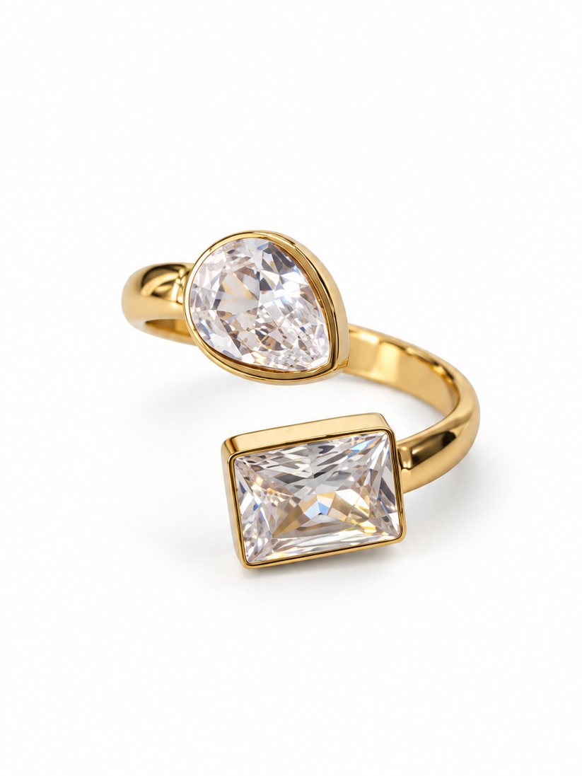 Bague GLORY dorée, deux grands zircons