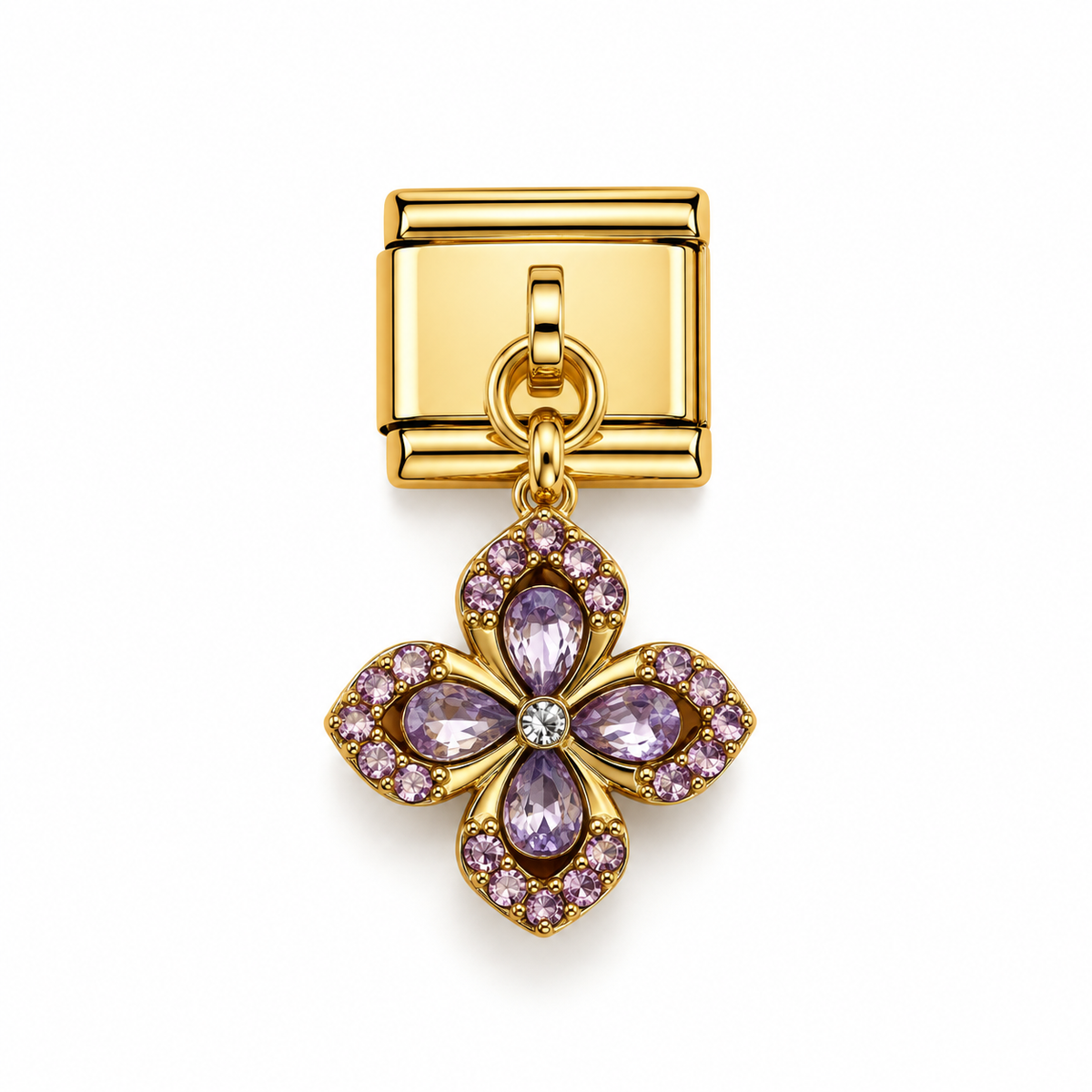 Charm italien fleur stylisée zircons violets