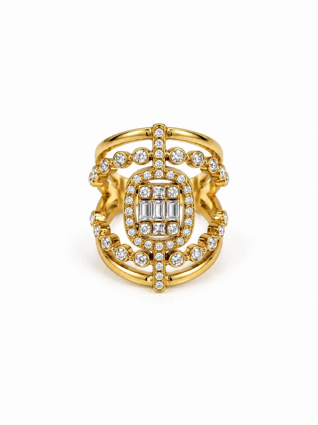 Bague EVADORA : bague large en zircons et baguettes