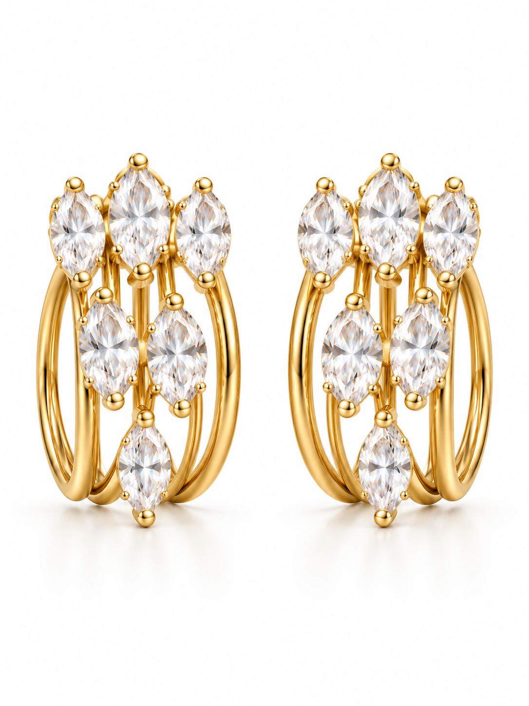 Boucles d'oreilles dorées multi-anneaux pierres marquises