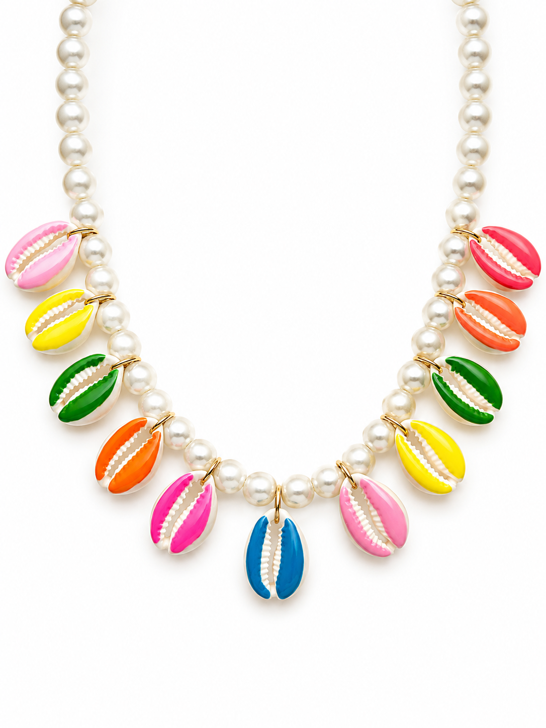 Collier coquillages multicolores et perles fantaisie